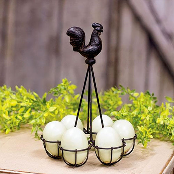 metal rooster egg stand