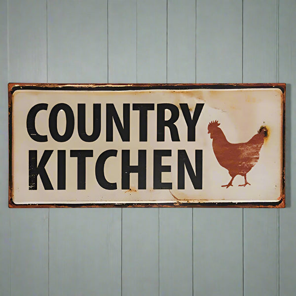 rooster country kitchen metal sign