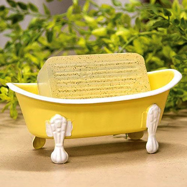 yellow cast iron clawfoot bathtub soap dish