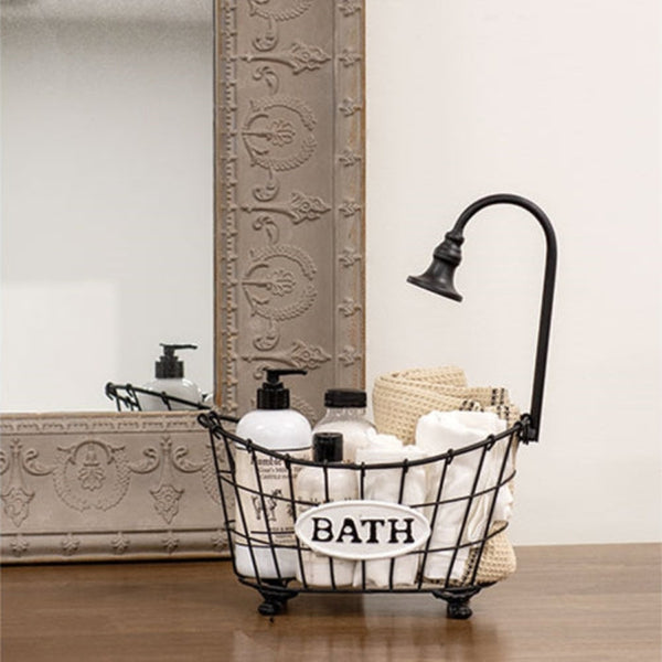 black bathtub basket with shower head