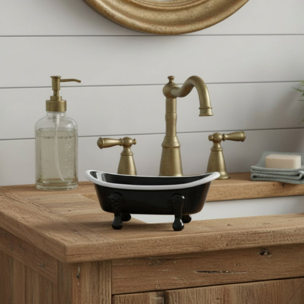 black and white iron bathtub soap dish