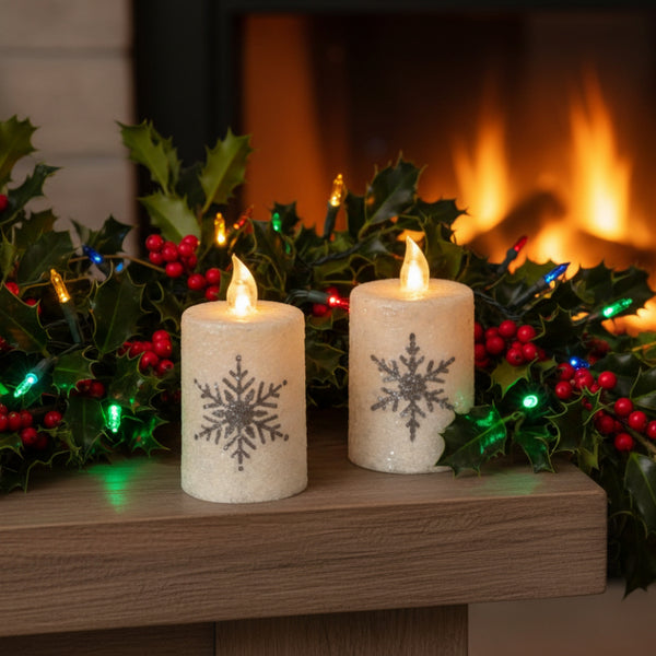 glitter snowflake pillar candle with timer