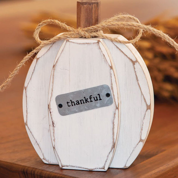 thankful white wooden pumpkin
