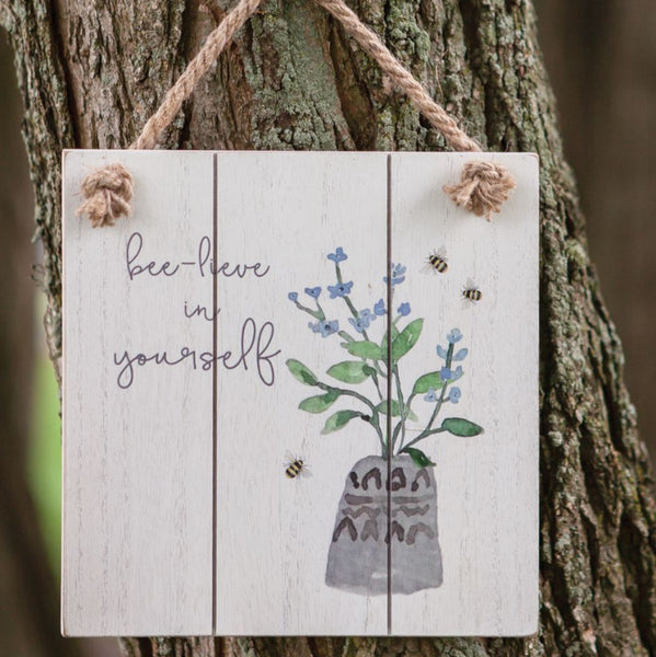bee-lieve in yourself shiplap sign