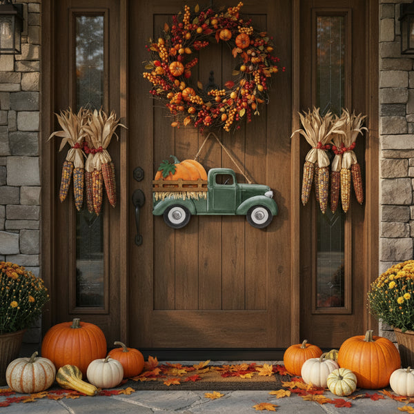 giant pumpkin truck metal sculpture