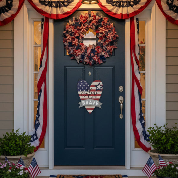 home of the brave heart wooden hanger