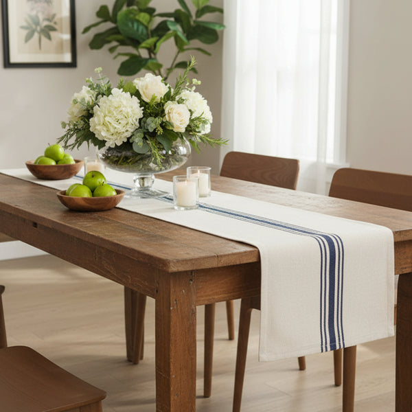 navy stripe flour sack long table runner 56 inch