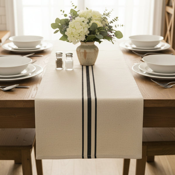 cream and black flour sack short table runner 32 inch