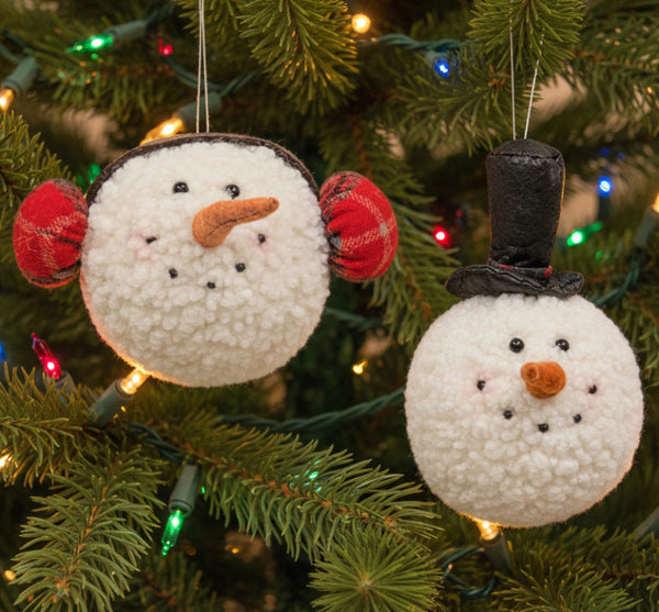 winter snowman head ornaments set of 2