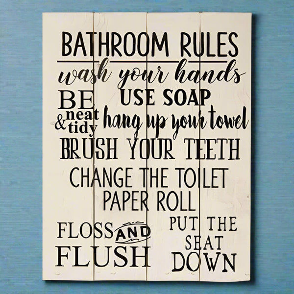 bathroom rules pallet sign