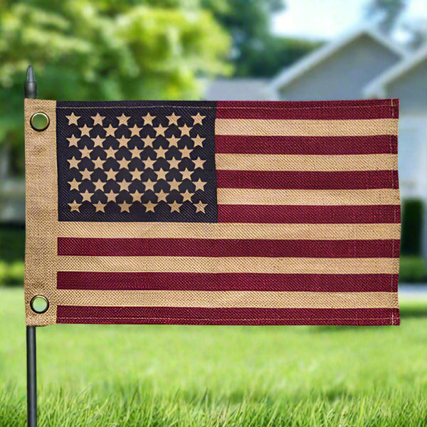 12 x 20 burlap tea stained american flag