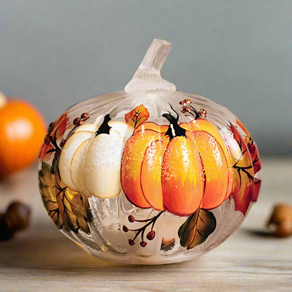 harvest garland glass lit pumpkin