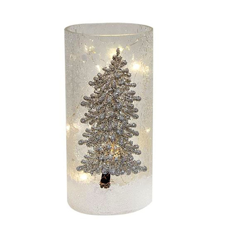 silver tree pillar with led string lights