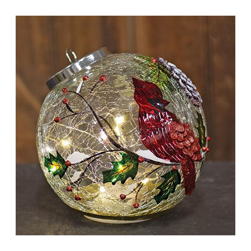 winter cardinal light up ball ornament