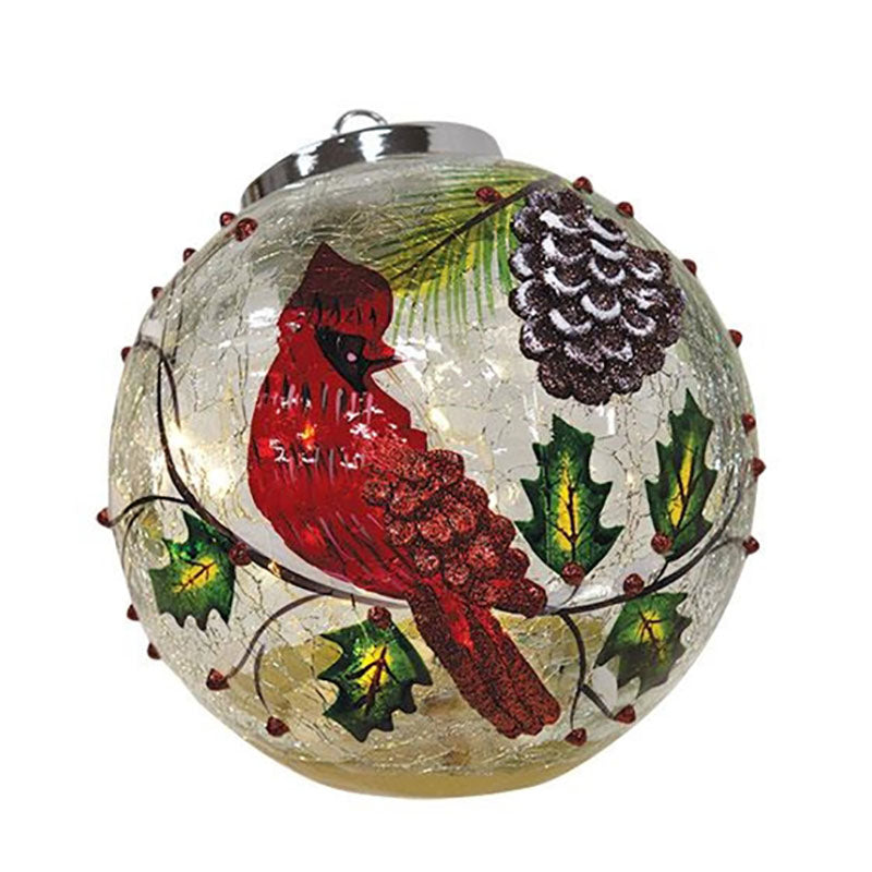 winter cardinal light up ball ornament