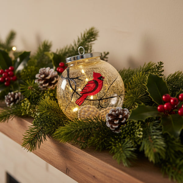 large snowy cardinal light up christmas ornament