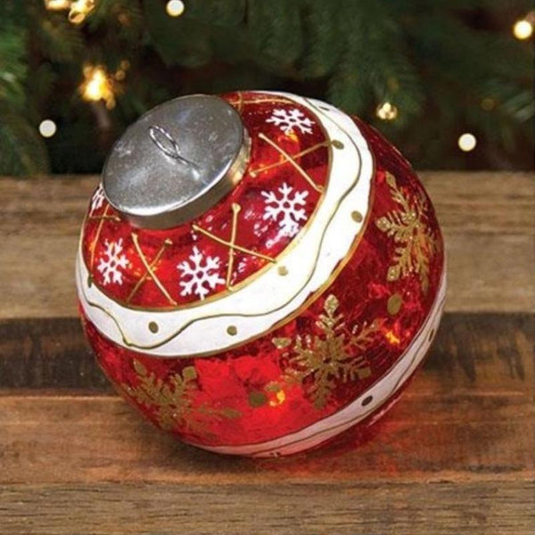 red and white striped snowflakes light up christmas ornament