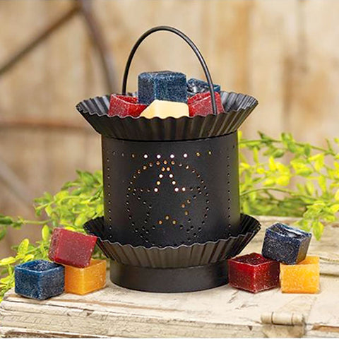 Small Black Metal Punched Star Wax Tart or Oil Warmer