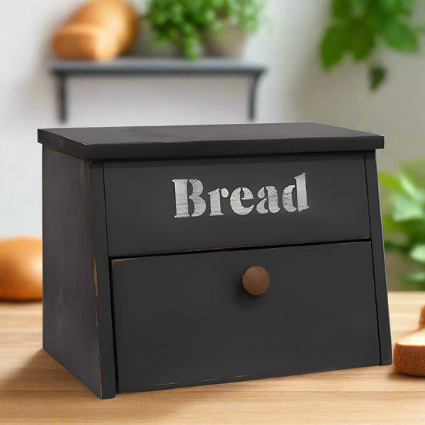 wooden two compartment black bread box