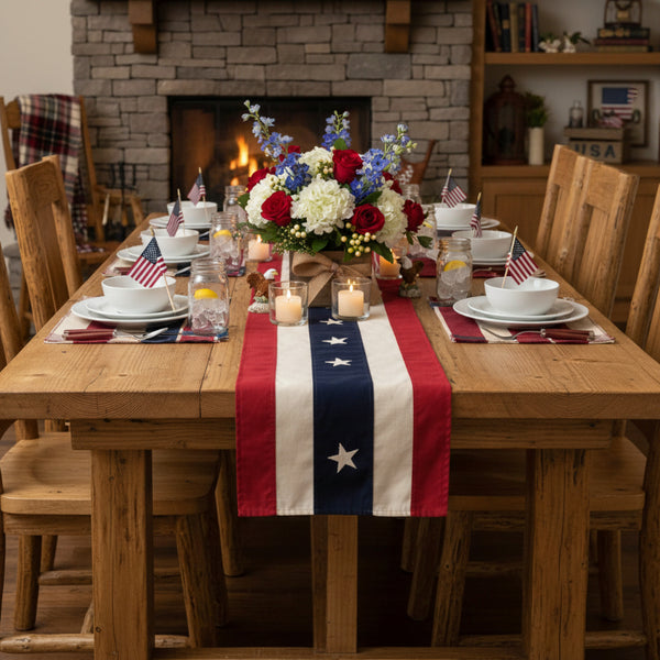 vintage usa flag table runner extra long 96x16
