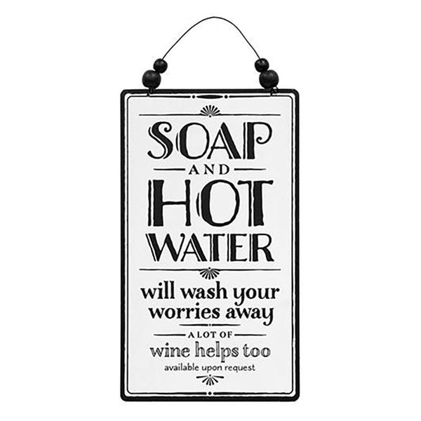 soap and hot water laundry room sign