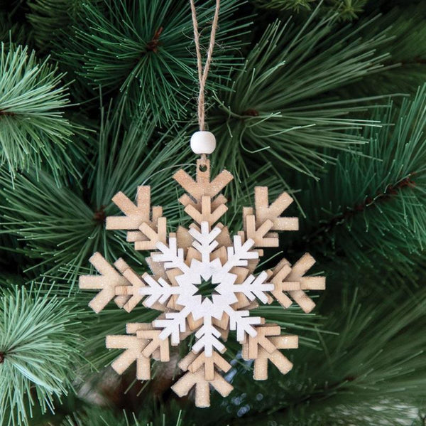 layered glittering wooden snowflake ornament set of 3