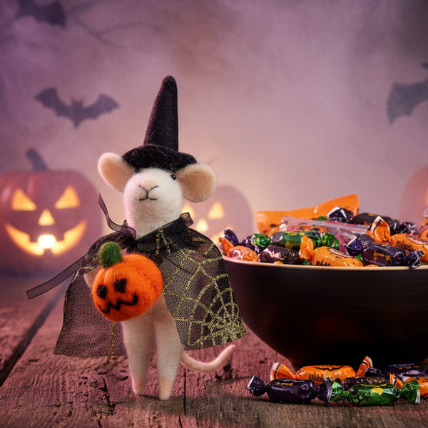 felted witch mouse ornament