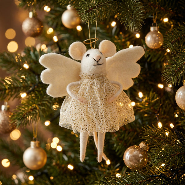 angel felted mouse ornament