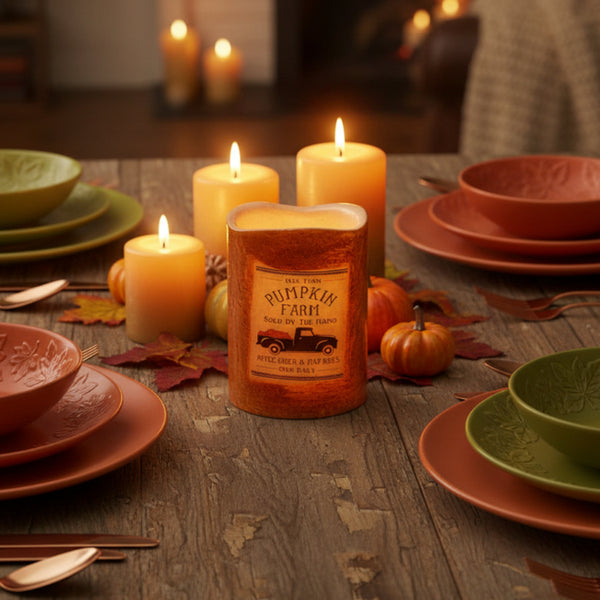 4 inch pumpkins farm led pillar candle with timer