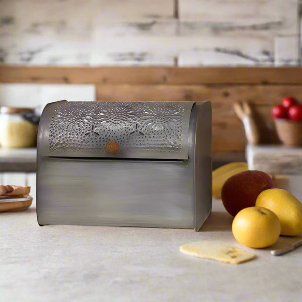 antiqued punched tin bread box