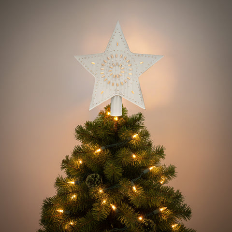 Large Whitewashed Punched Star Christmas Tree Topper