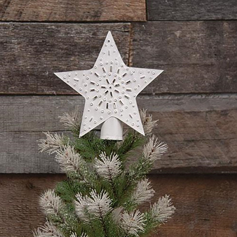 small whitewashed punched star christmas tree topper