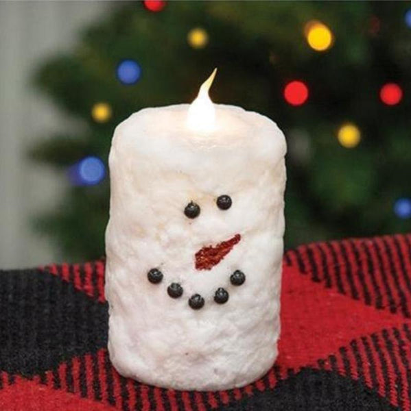 snowman flameless pillar candle with timer