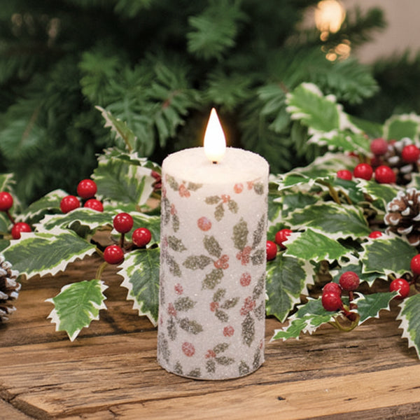 sparkling holly and berried led timer votive candle 4 inch