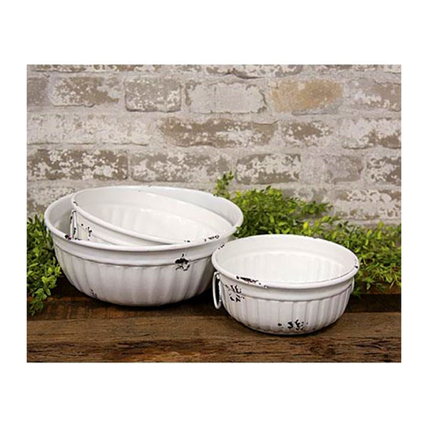 3 Piece Distressed White Metal Kitchen Bowls GMFF957933S | Buffalo ...