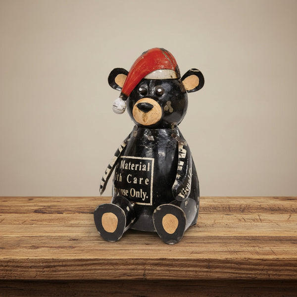 recycled metal sitting santa bear figurine