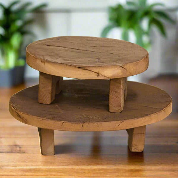 rustic oval wooden table risers