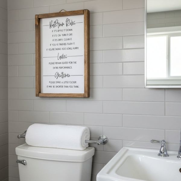 bathroom rules framed sign