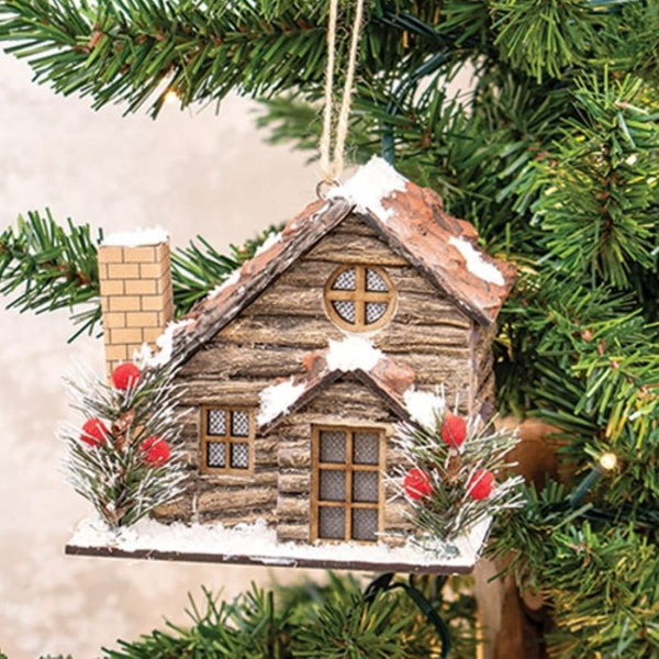 led winter lodge house ornament