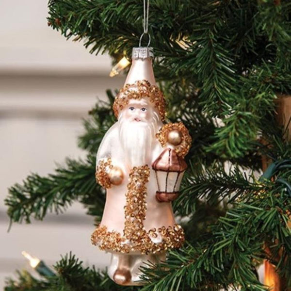 vintage pink glass santa ornament