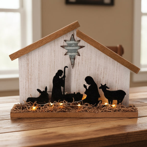 lighted led wooden nativity