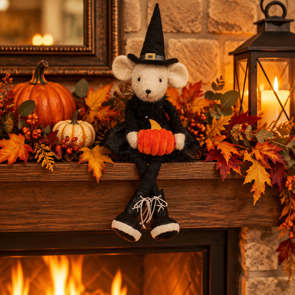 trendy witch dangle legs mouse figurine
