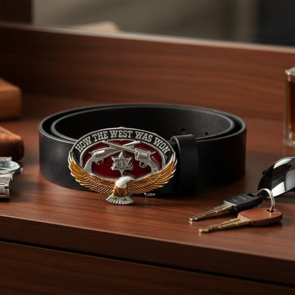 how the west was won enamel belt buckle
