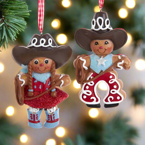 gingerbread cowboy and cowgirl ornaments set of 2