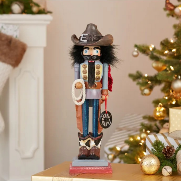 19 inch hollywood cowboy with wagon wheel nutcracker