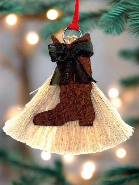 cowboy collectibles natural horse hair boot christmas ornament