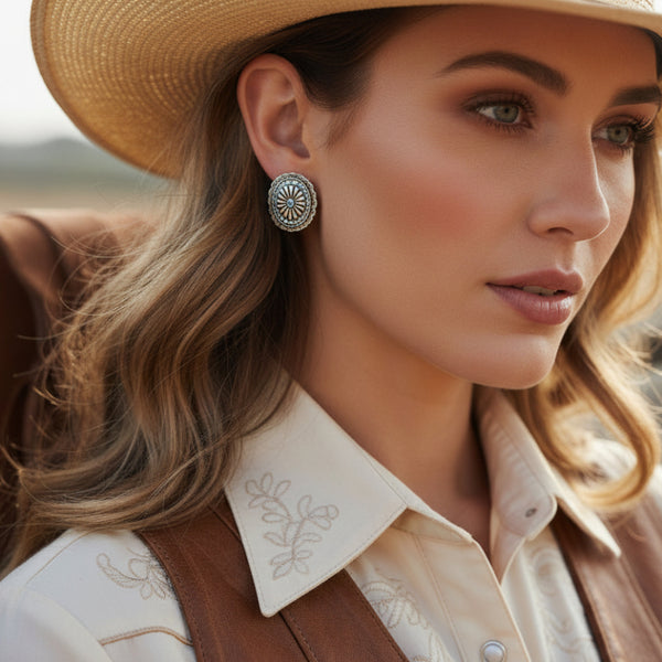 western concho silver and rhinestone stud earrings