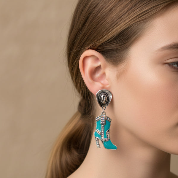 western cowgirl boots and hats turquoise with rhinestones dangle earrings