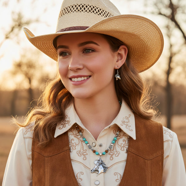 western horse head turquoise necklace and earrings