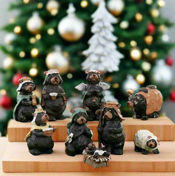 9 piece bear nativity set